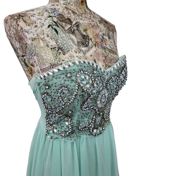 Formal Rhinestone Strapless Sparkle Blue Flowy Gown Long Maxi Dress BRAND NEW! - Picture 6 of 16